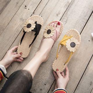 Flower-accent Espadrille Slide Sandals