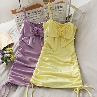 Rose-accent Drawstring Sleeveless Mini Dress
