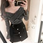 Metal Button-trim Wrap Skirt