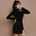 Set: Long-sleeve Knit Top + Mini Fitted Skirt