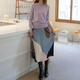 Printed Long Accordion-pleated Skirt Brown - One Size