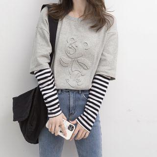 Mock Two-piece Bear Long-sleeve T-shirt