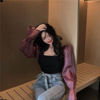 Bell-sleeve Square Neck Top As Shown In Figure - One Size
