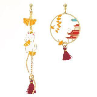 Asymmetric Tassel Cat Drop Earring