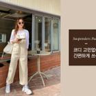 Wide-leg Cotton Overall Pants Cream - One Size