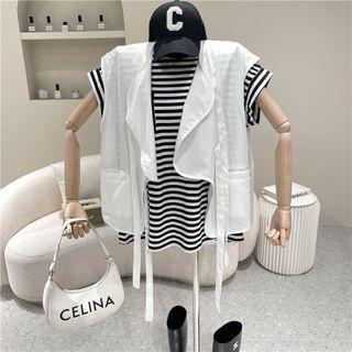 Set: Striped T-shirt + Tie-strap Vest