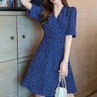 Dotted Short-sleeve V-neck Mini A-line Dress