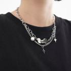 Beaded Star Pendant Layered Necklace 1 Pc - Silver - One Size