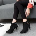Studded High Heel Pointed Ankle Boots