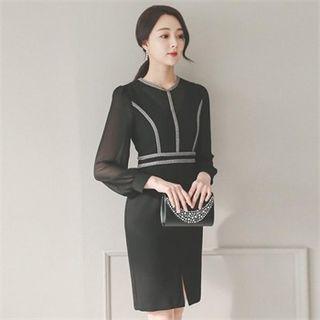 Piped Midi Chiffon Dress