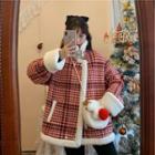 Set: Houndstooth Zip-up Jacket + Fleece Crossbody Bag