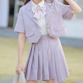 Short-sleeve Plain Blazer / Pleated Mini Skirt