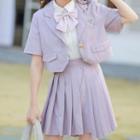 Short-sleeve Plain Blazer / Pleated Mini Skirt