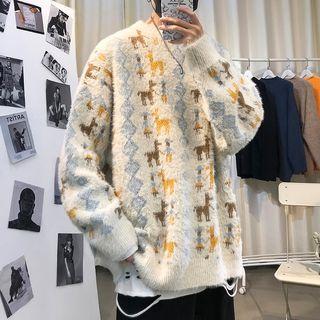 Deer Jacquard Furry Sweater