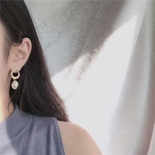 Faux Pearl Asymmetric Hoop Earring 1 Pair - As Shown In Figure - One Size