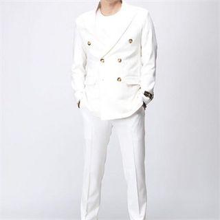 Peaked-lapel Double-breasted Herringbone Blazer