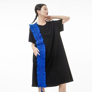 Contrast Ruffle Panel Midi T-shirt Dress