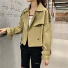 Long-sleeve Double Breast Jacket Khaki - One Size