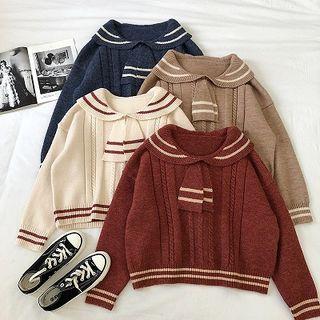 Color-block Striped Long-sleeve Cable-knit Sweater