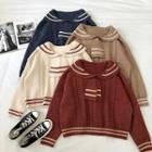 Color-block Striped Long-sleeve Cable-knit Sweater
