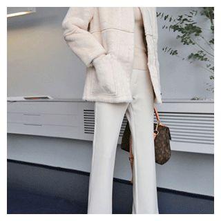 Round-neck Faux-fur Jacket Ivory - One Size