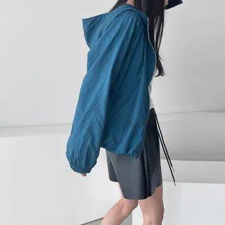 Hooded Drawstring-hem Windbreaker