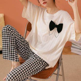 Loungewear Set : Short-sleeve Bow Top + Pants