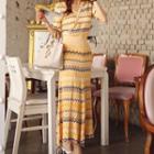 Set: Knit Pattern Top + Midi Skirt Yellow - One Size