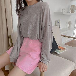 Drop-shoulder Linen Blend Sheer Top