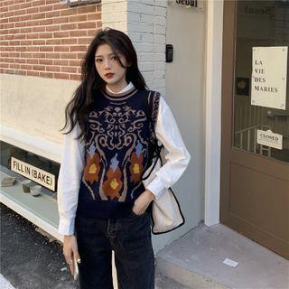 Plain Shirt / Print Sweater Vest