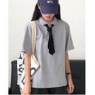 Short-sleeve Polo Shirt With Tie