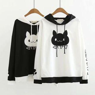Cat Print Japanese Character Hoodie
