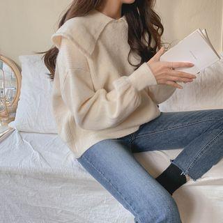 Collared Ribbed Sweater Ivory - One Size