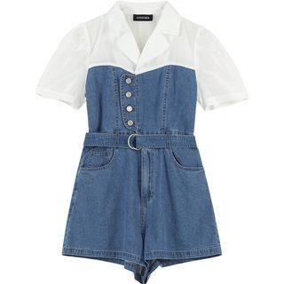 Mock Two-piece Denim Romper