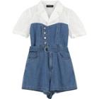 Mock Two-piece Denim Romper