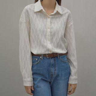 Dip-back Embossed Sheer Shirt Cream - One Size