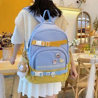 Set: Lettering Buckled Backpack + Cartoon Charm