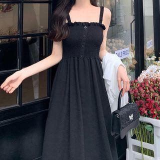 Spaghetti Strap Midi A-line Dress / Ruffled Light Jacket
