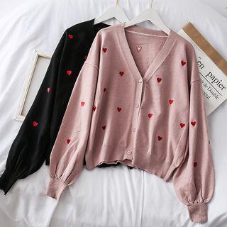 Heart-print Knit Cardigan