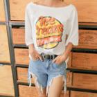 Lettering Print Distressed T-shirt