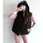 Hooded Zip-up Padded Vest Black - One Size