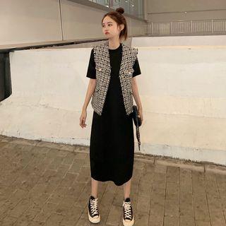 Open-front Vest / Plain T-shirt Dress