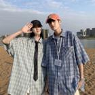 3/4 Sleeve Plaid Print Shirt