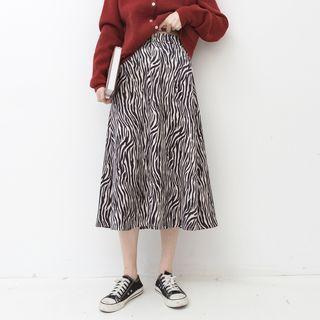 Zebra Print Midi A-line Skirt Zebra - Black & White - One Size