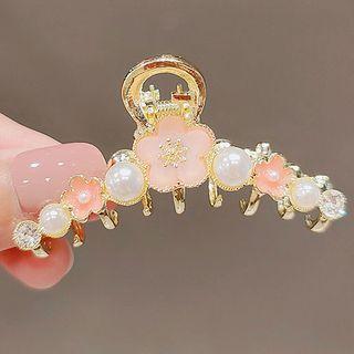 Flower Faux Pearl Hair Clamp Ly1416 - Pink & White & Gold - One Size