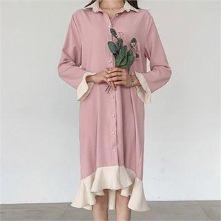 Ruffled Two-tone Long Shirtdress