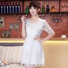 Elbow-sleeve Lace Dress