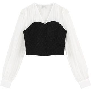 V-neck Two-tone Cropped Blouse