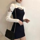 Long-sleeve Cutout Mock-neck Knit Mini Bodycon Dress