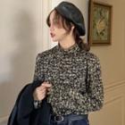 Mock-neck Floral Blouse As Shown In Figure - One Size